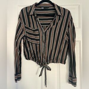Zara Striped Button-Up Blouse